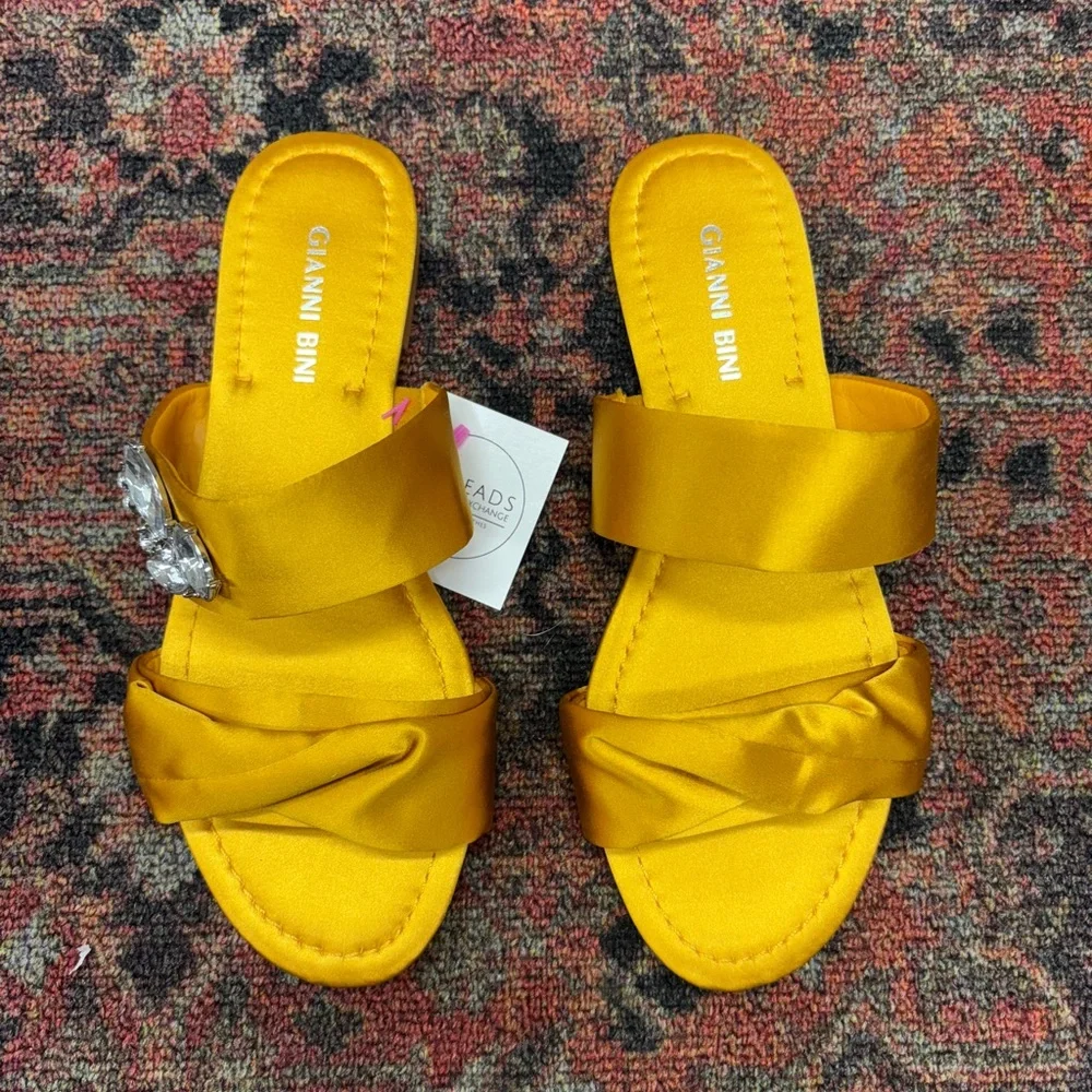 Gianni Bini Yellow Satin Sandals with Jewel Detail